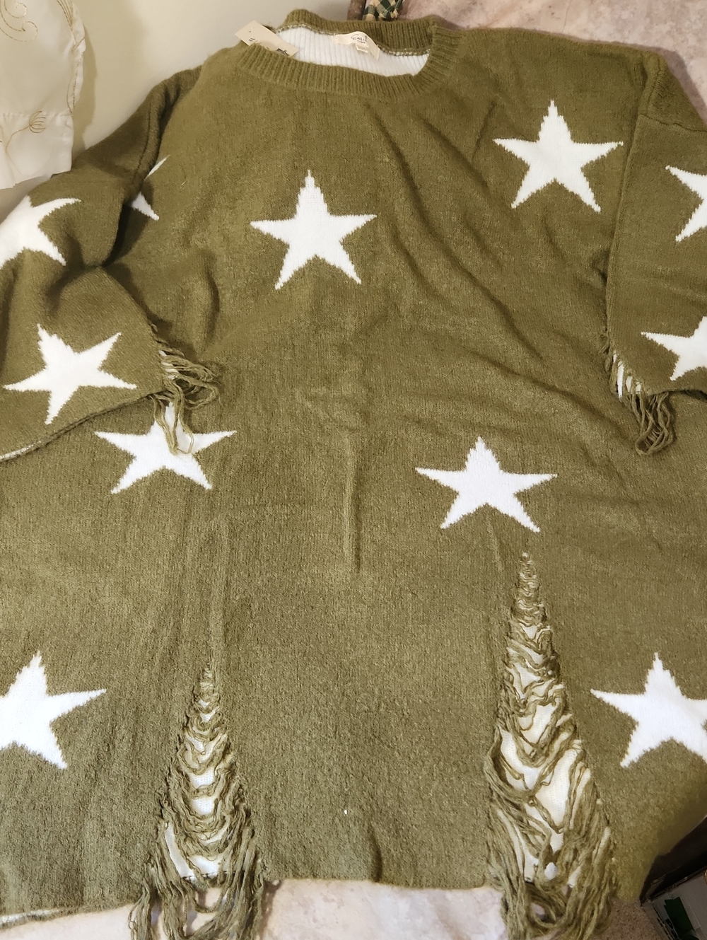 easel Olive Green Ribbed Crew Neck Sweater Oversized Fit SUPER Soft
